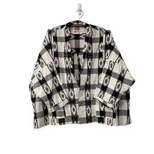 Marketplace Handwork of India Black White Tribal Boho Oversized Cardigan 1X-2X